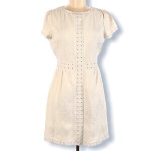 ANTHROPOLOGIE STARING AT STARS IVORY EMBROIDERED EYELET DRESS SIZE 4